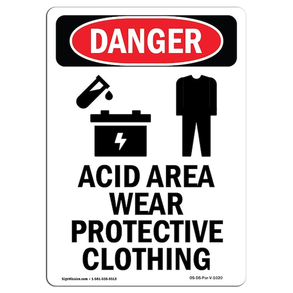 Signmission OSHA Danger Sign, Acid Area Wear Protective, 10in X 7in Decal, 10" H, 7" W, Portrait OS-DS-D-710-V-1020 - main